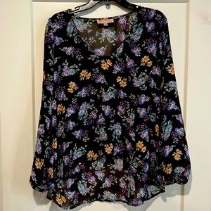 Philosophy long-sleeve sheer blouse size medium black floral